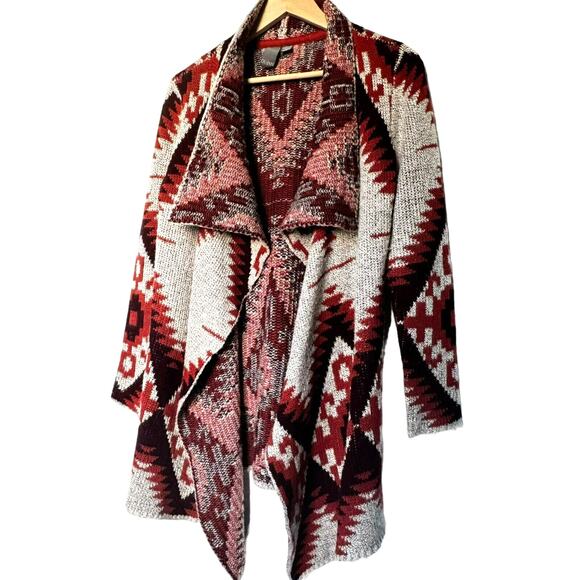 Quinn Sweaters - QUINN Women's Medium Open Front Cardigan Sweater Beige Orange Southwestern Aztec